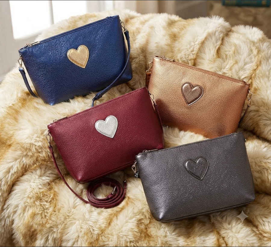 Handcrafted Heart-Detail Metallic & Leather Crossbody Bags | Lazuda Afrique