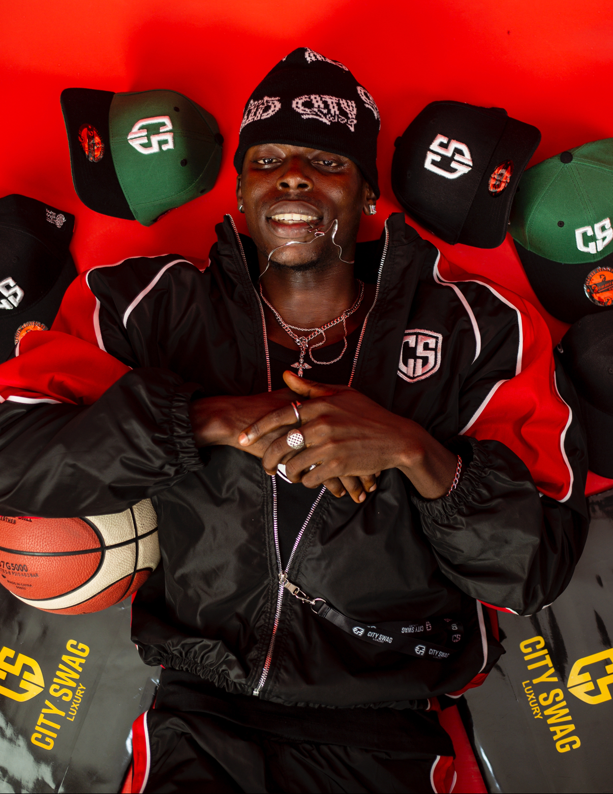 Black and green city swag face cap image