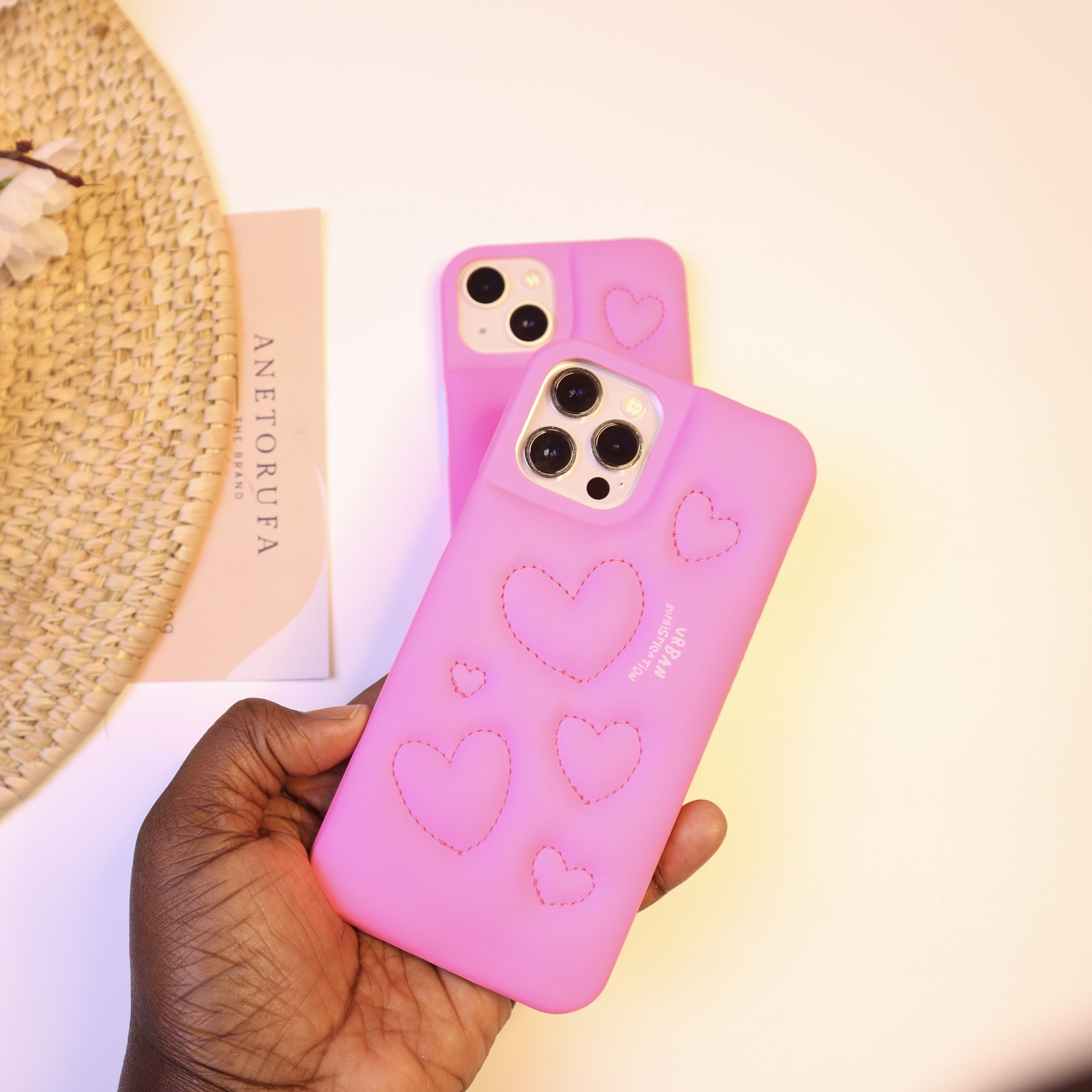 PINK HEART PUFFER PHONE CASE