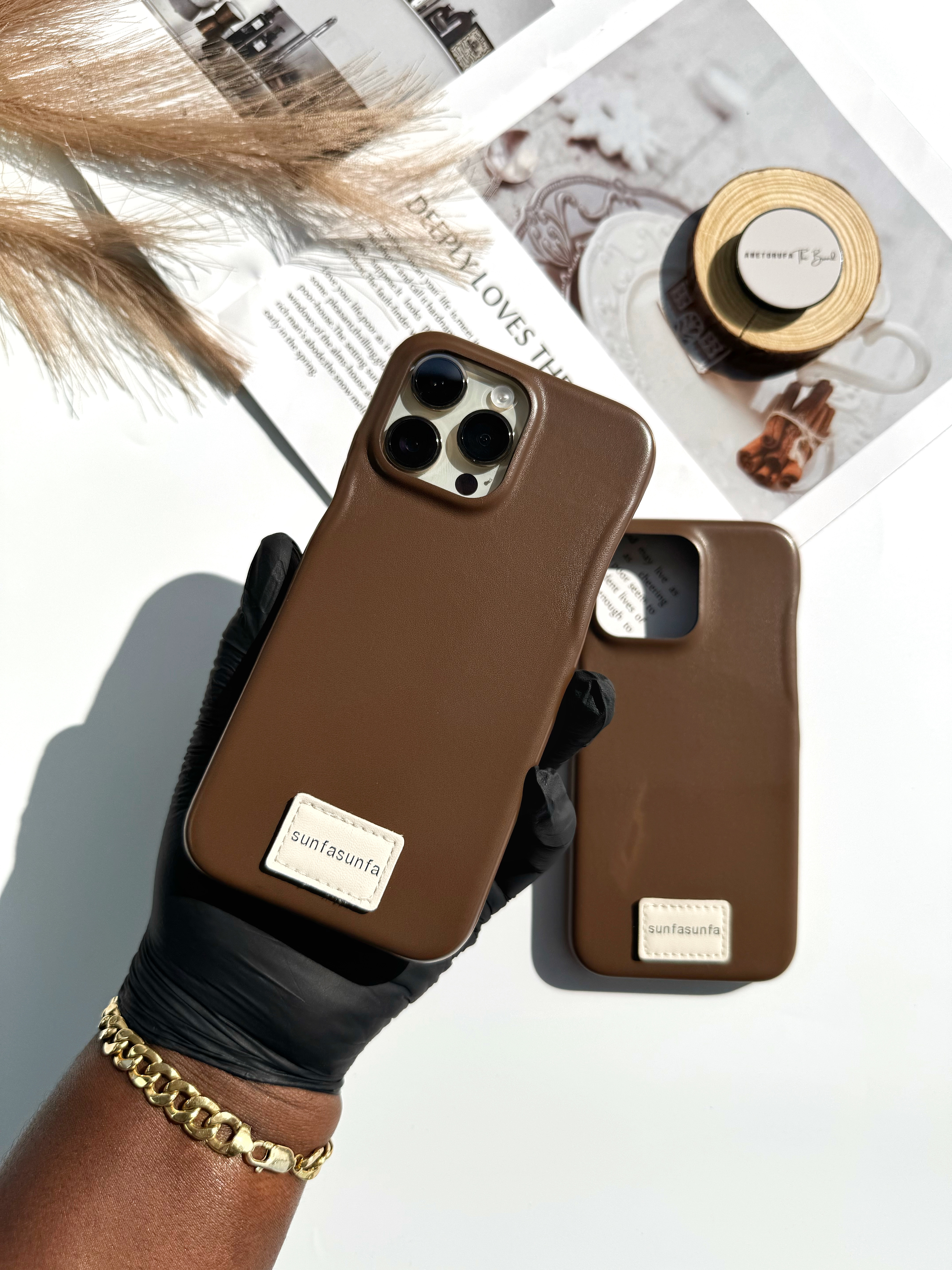 DARK BROWN LUXE LEATHER PHONE CASE