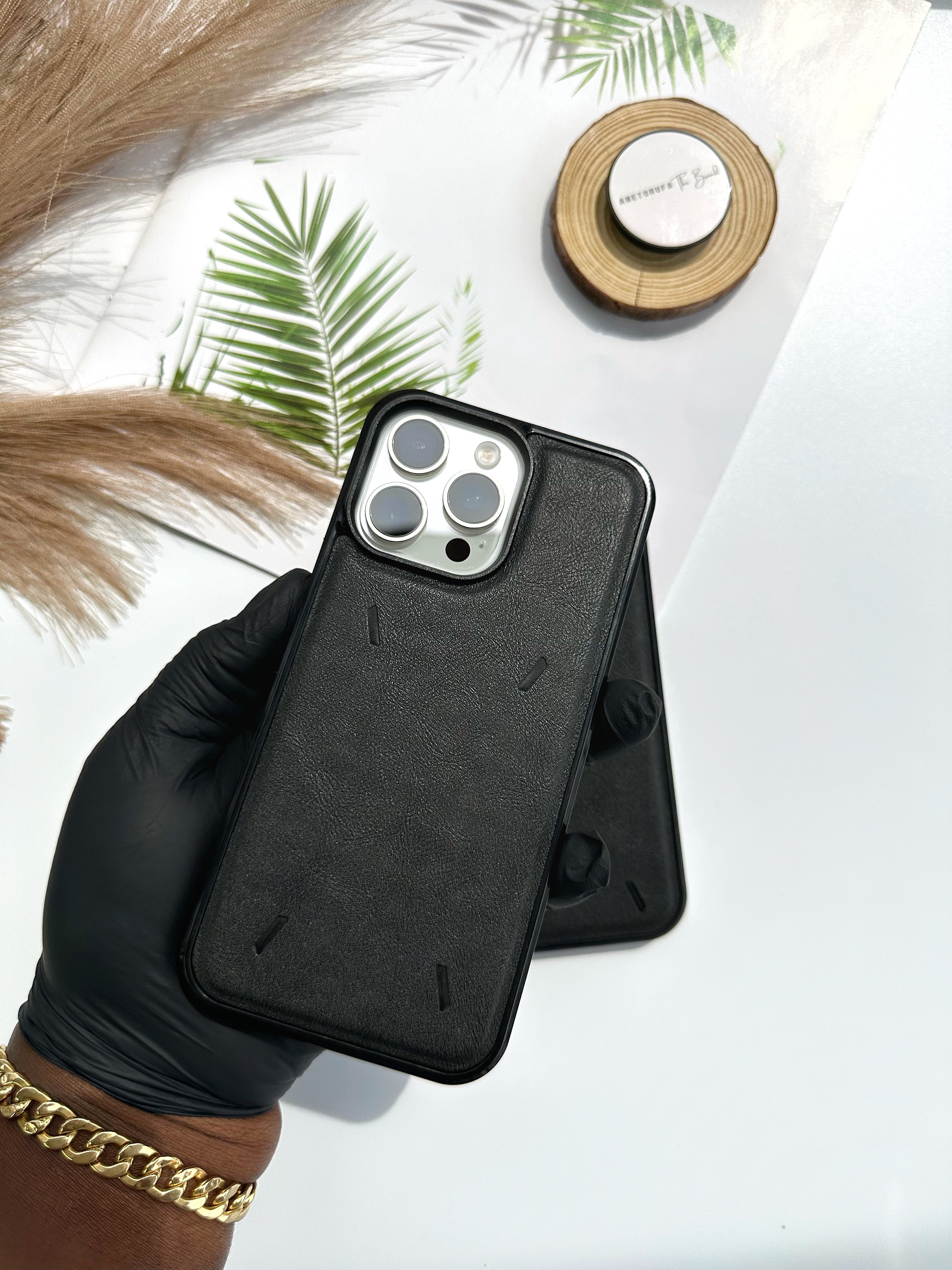 BLACK LUXE LEATHER PHONE CASE image
