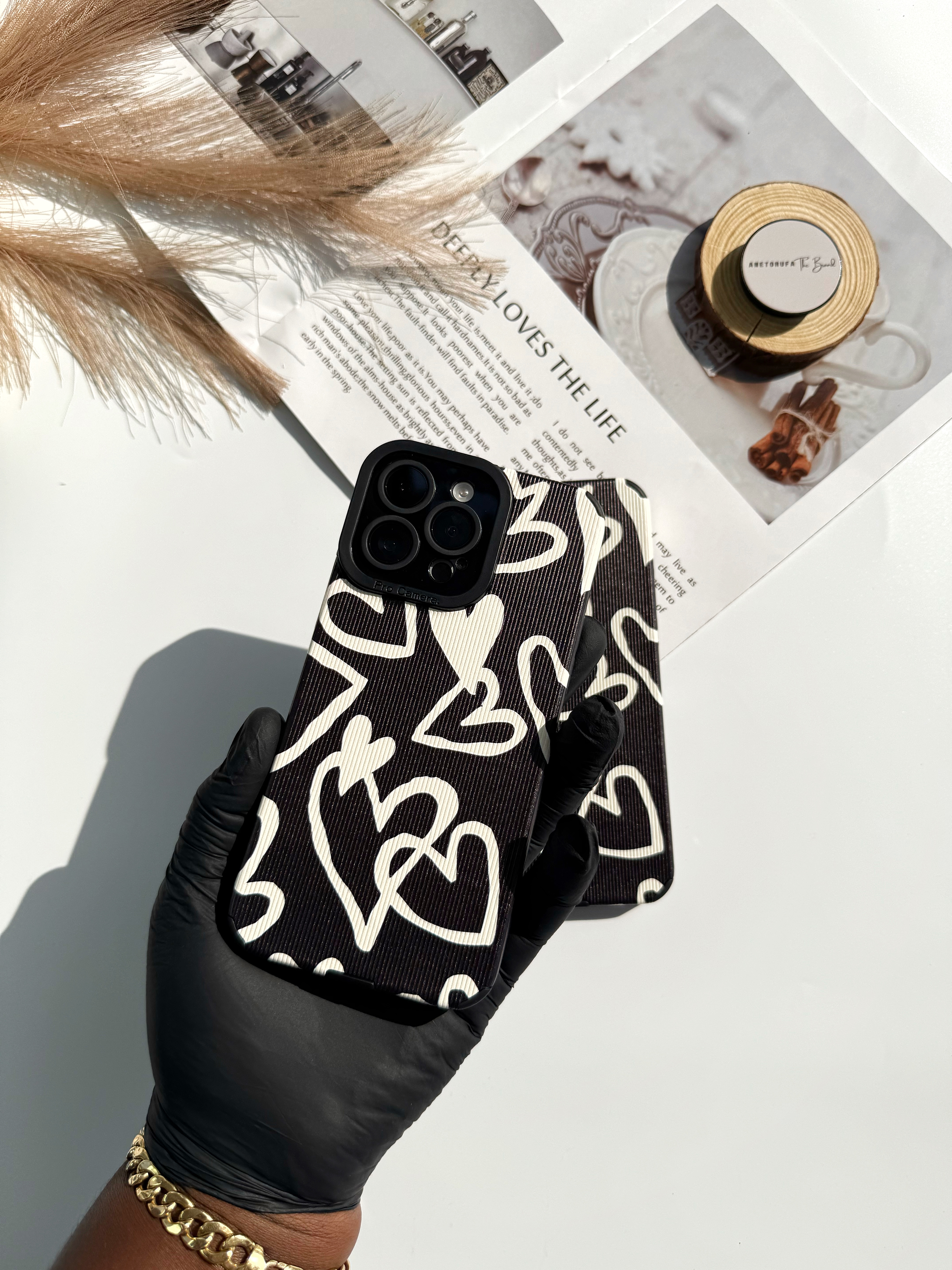 BLACK AND WHITE HEART PHONE CASE image