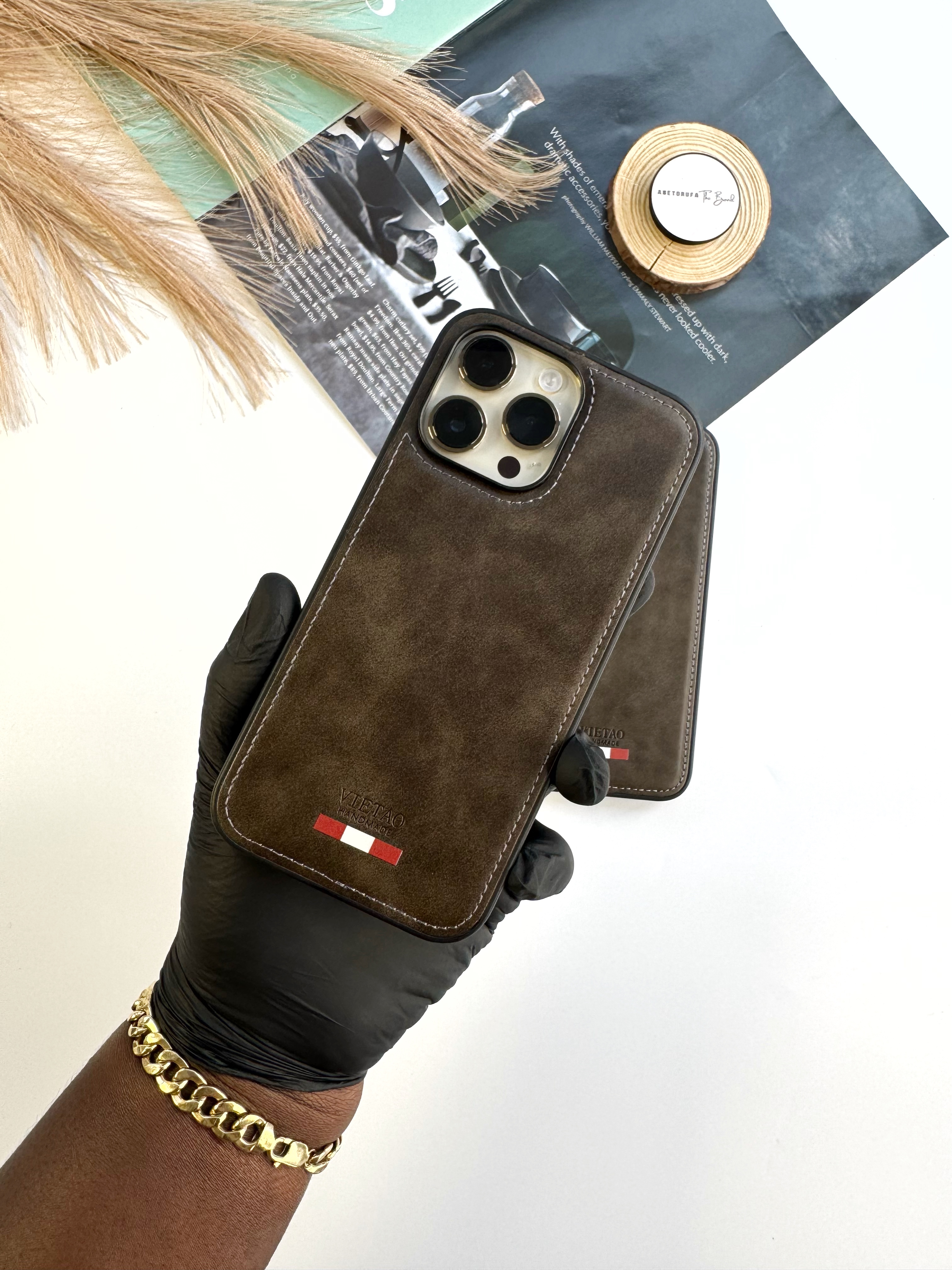 GREEN RETRO LEATHER PHONE CASE