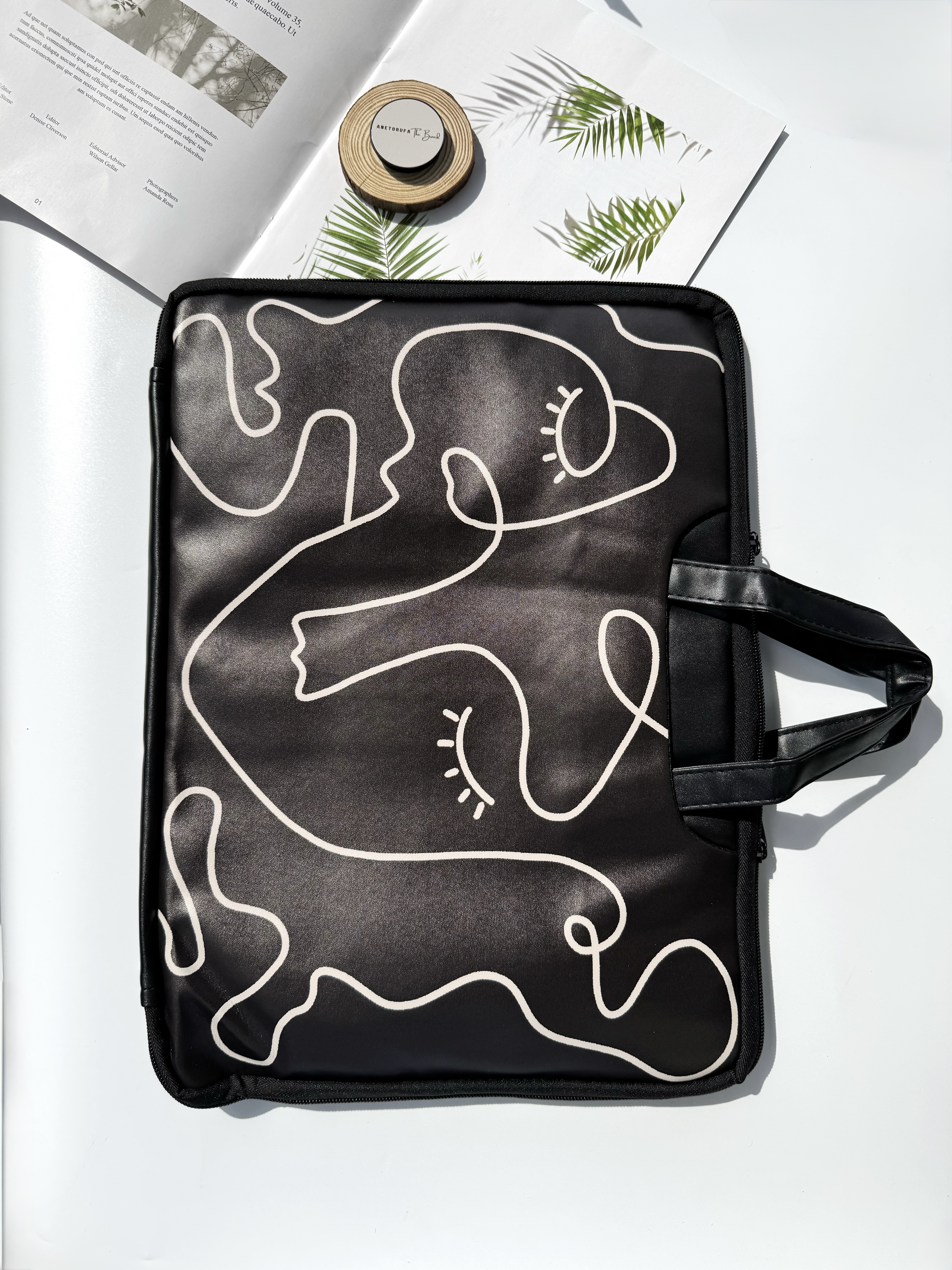 BLACK ABSTRACT LEATHER LAPTOP BAG image