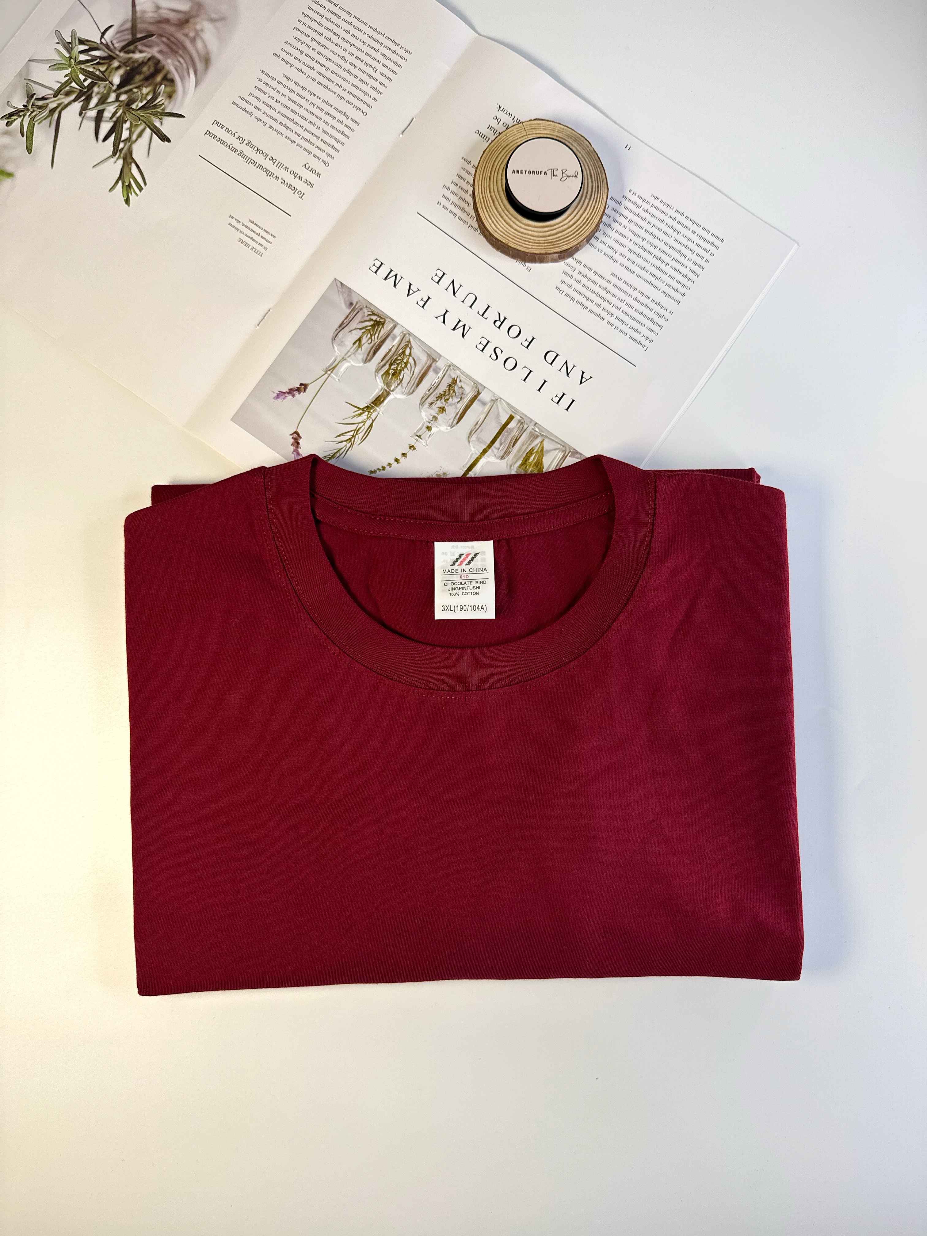 CLARET PLAIN COTTON TEE SHIRT image