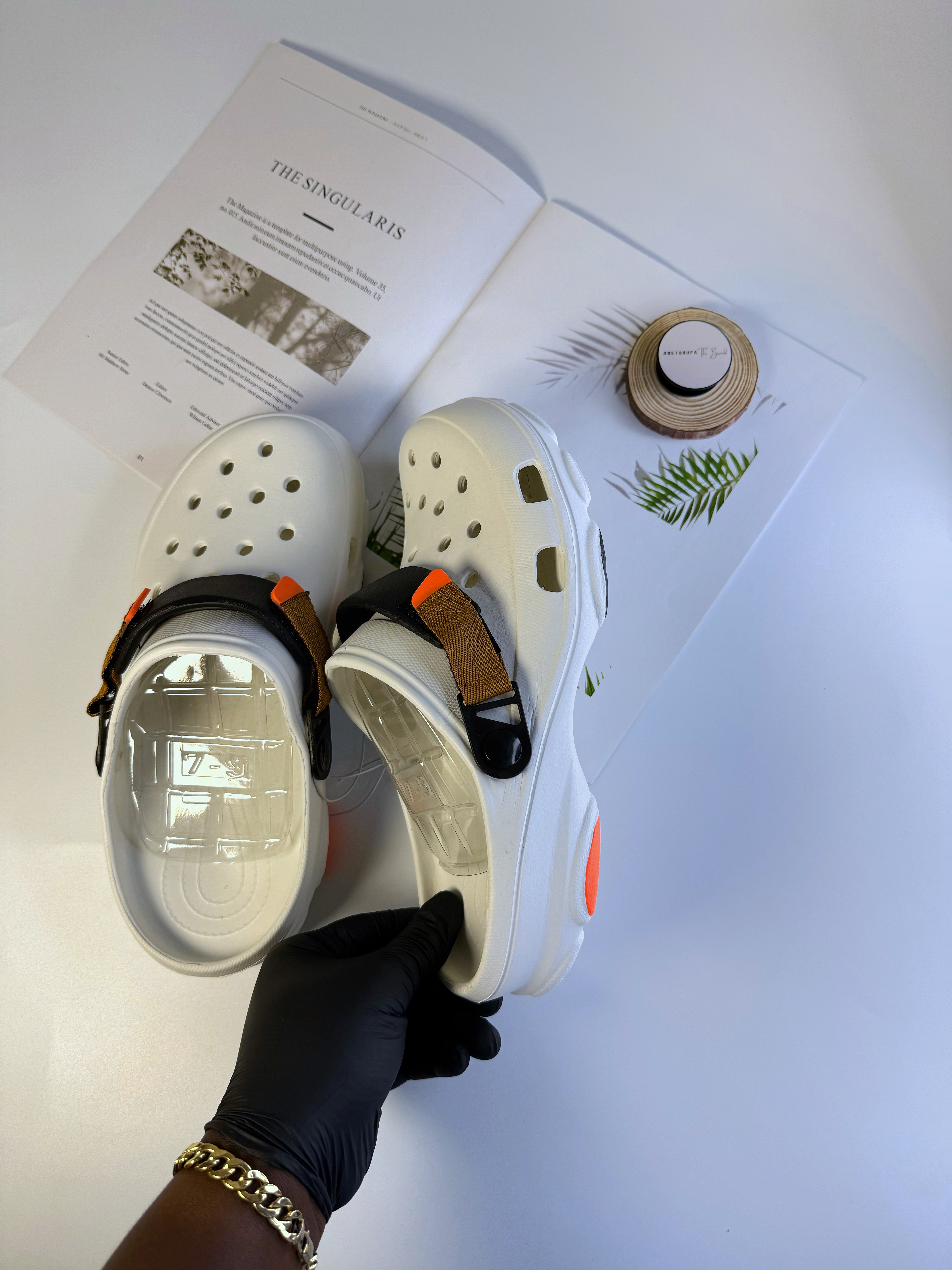 WHITE/ORANGE TERRAIN CROCS