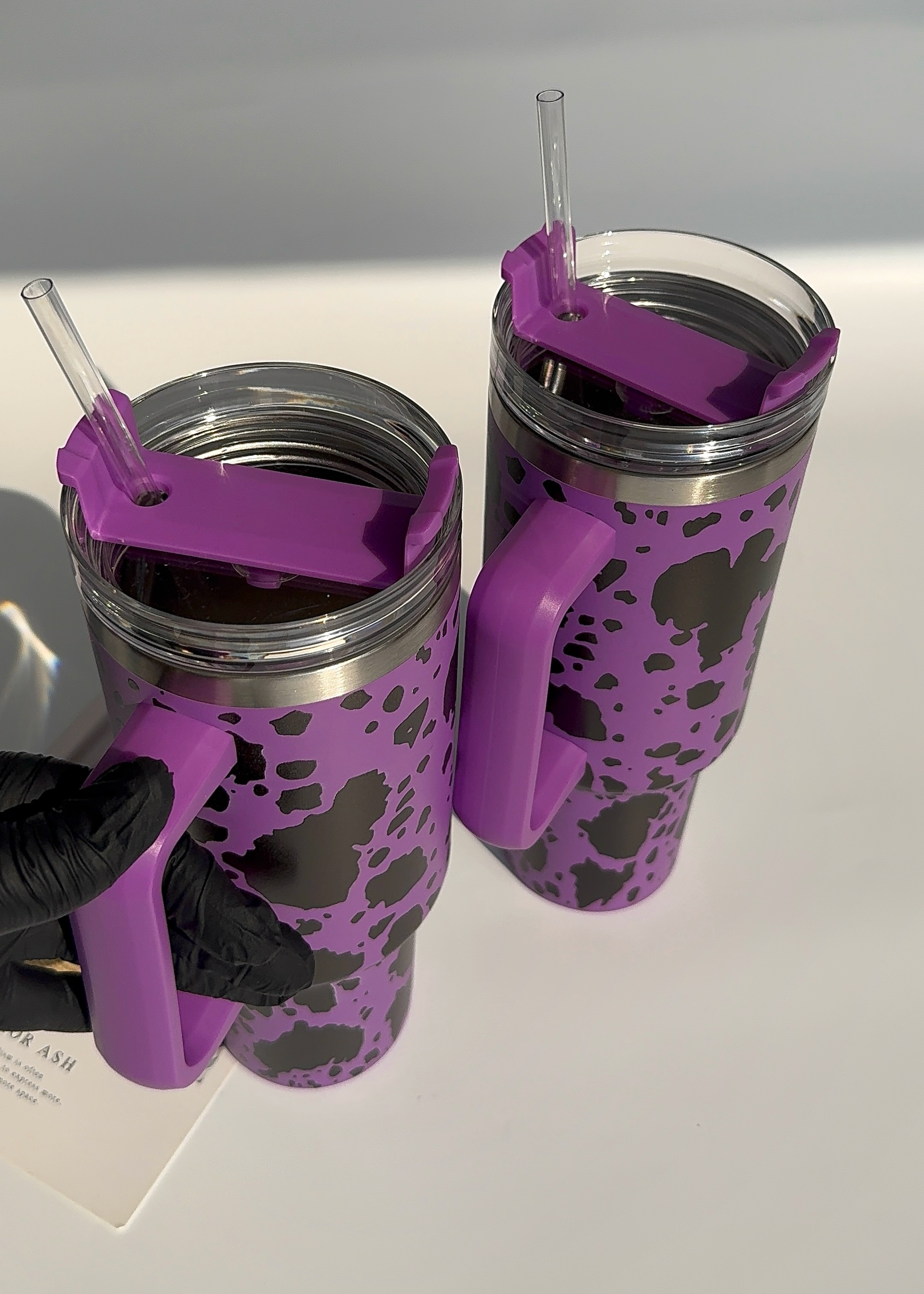 40oz COW PRINT THERMAL TUMBLER WITH HANDLE image