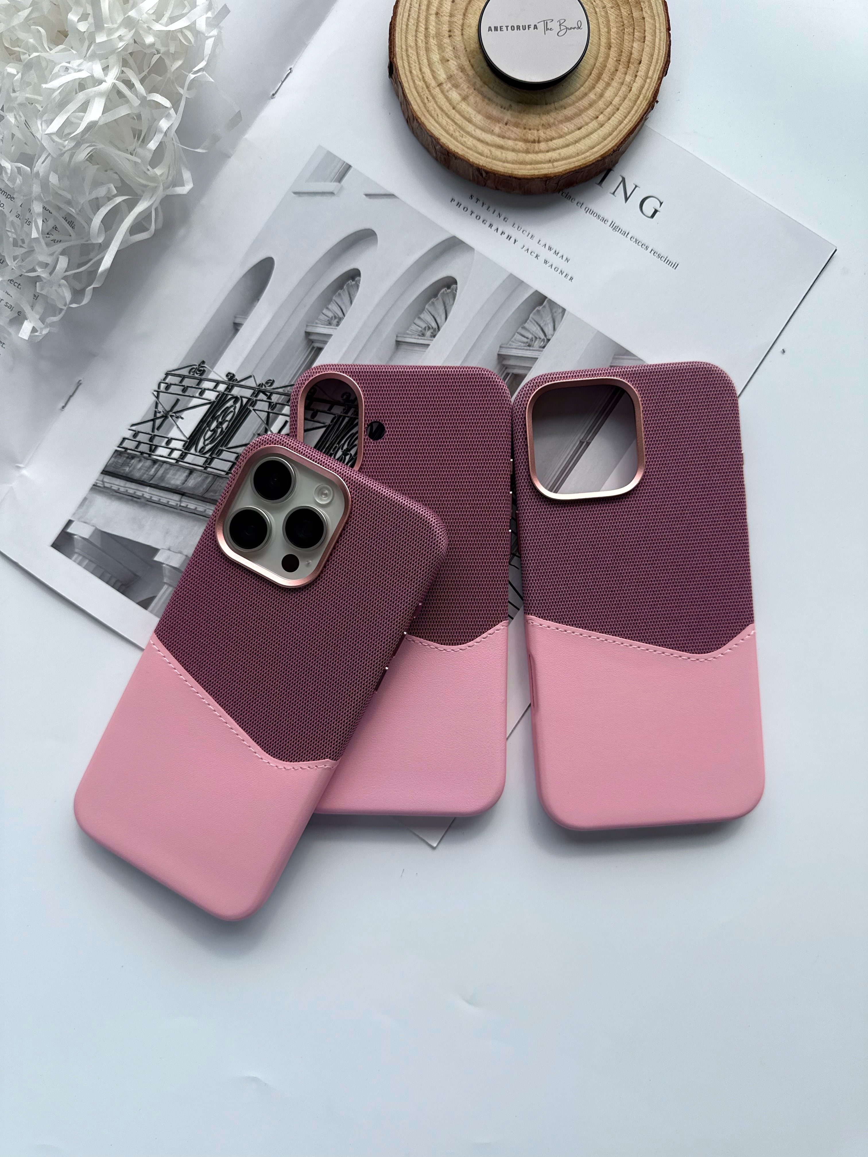 PINK FABRIC & LEATHER MAGSAFE PHONE CASE image