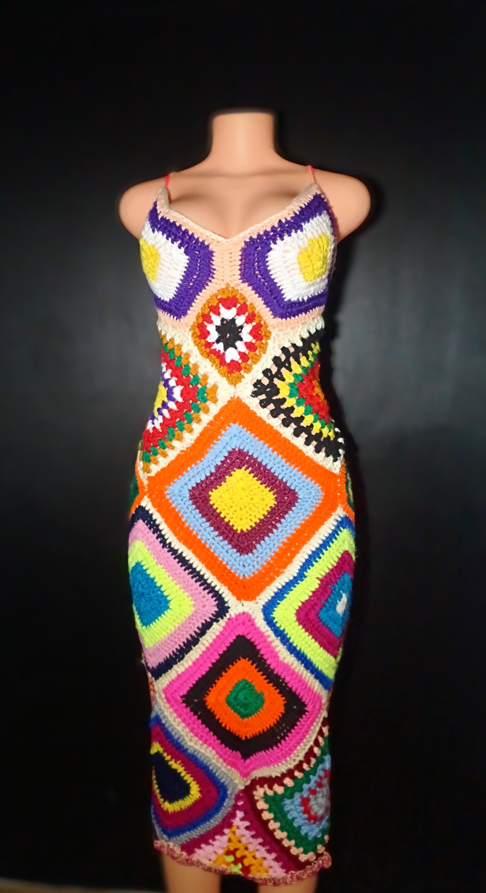 The KaleidoCharm Granny Square Crochet Gown 🌈✨ image