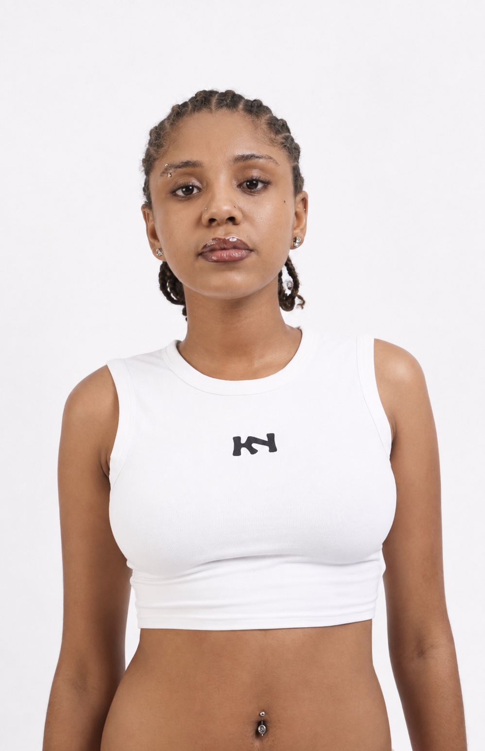 Kn White Ribbed Rowing Top image