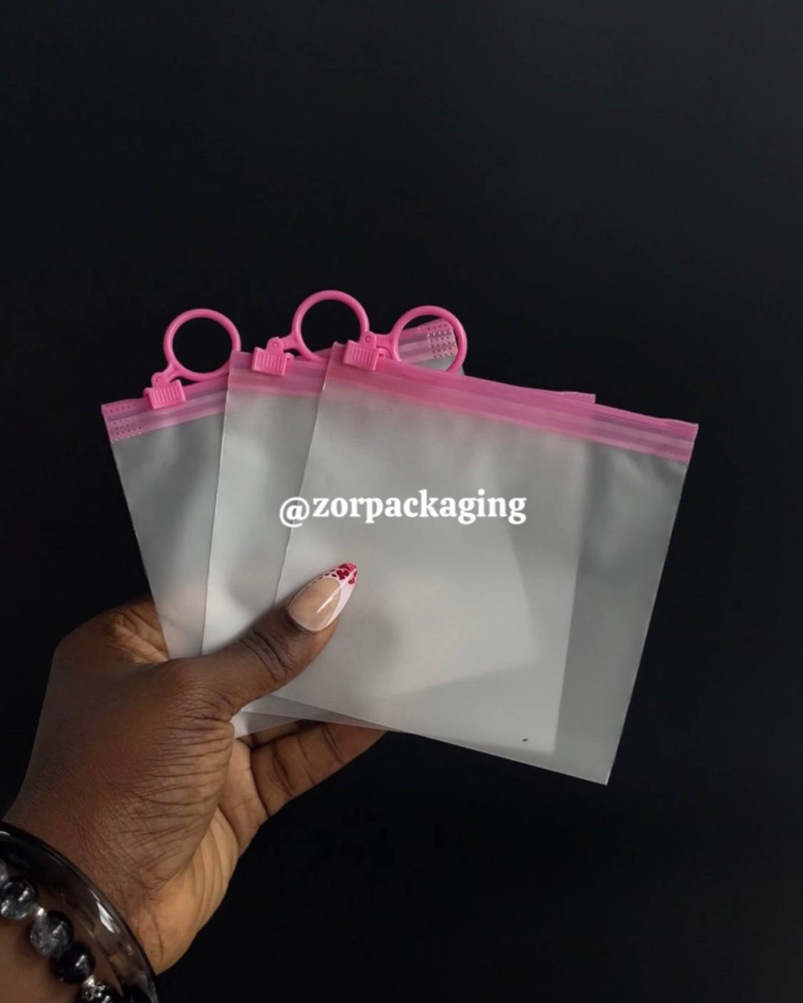 Frosted Ziplock Bag - Pink Handle (25pcs)