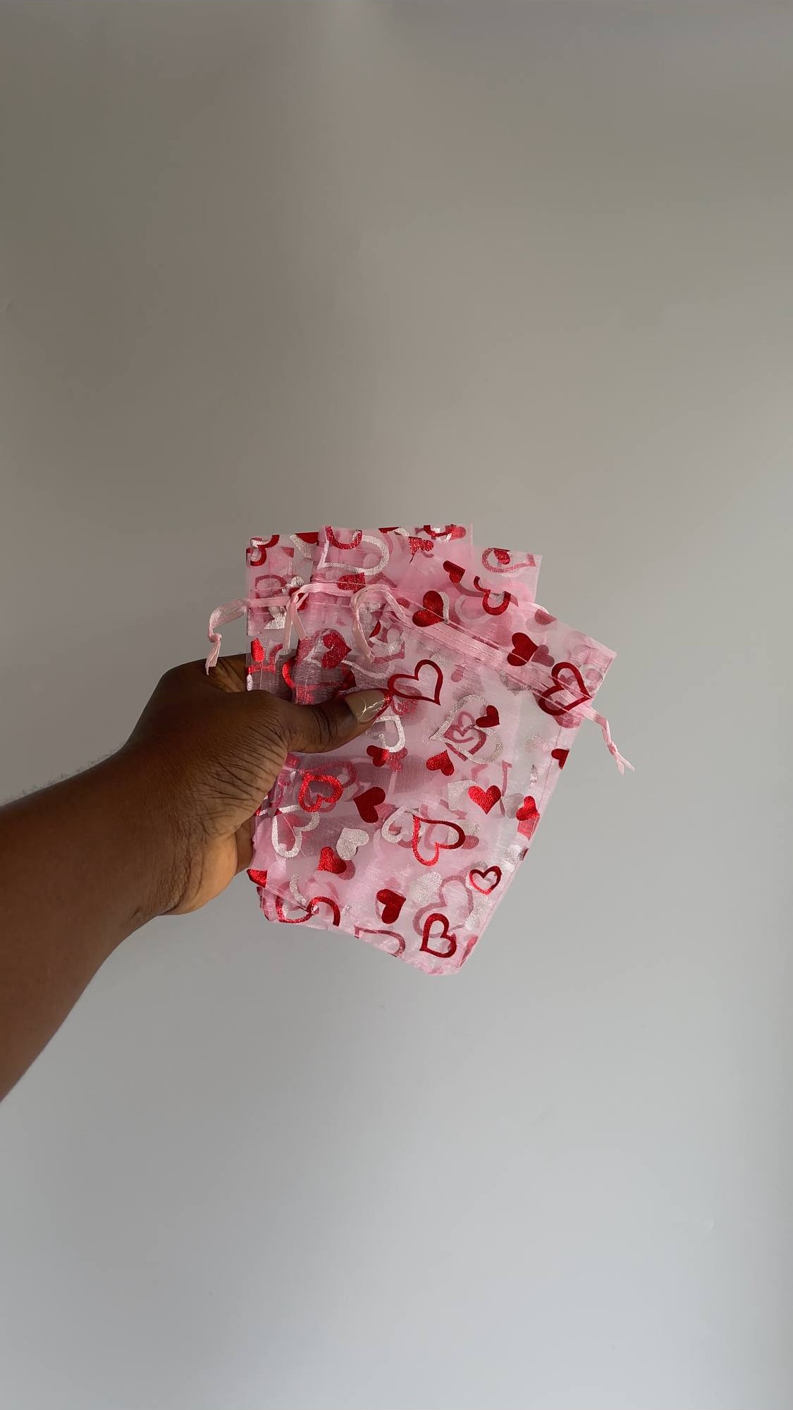 Pink Heart Organza Bag - 10pcs