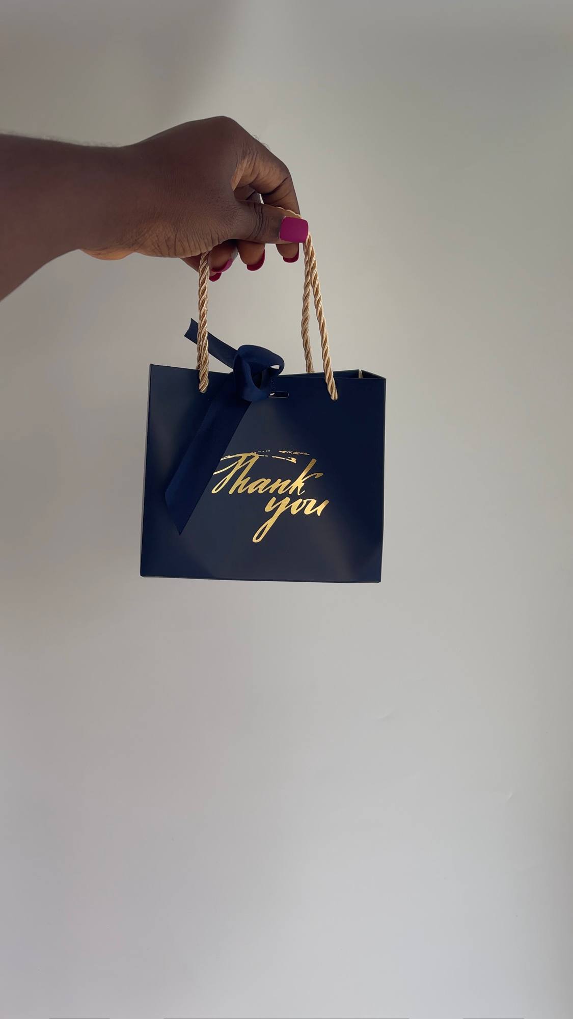 Blue Thank You Paper Bag with Ribbon