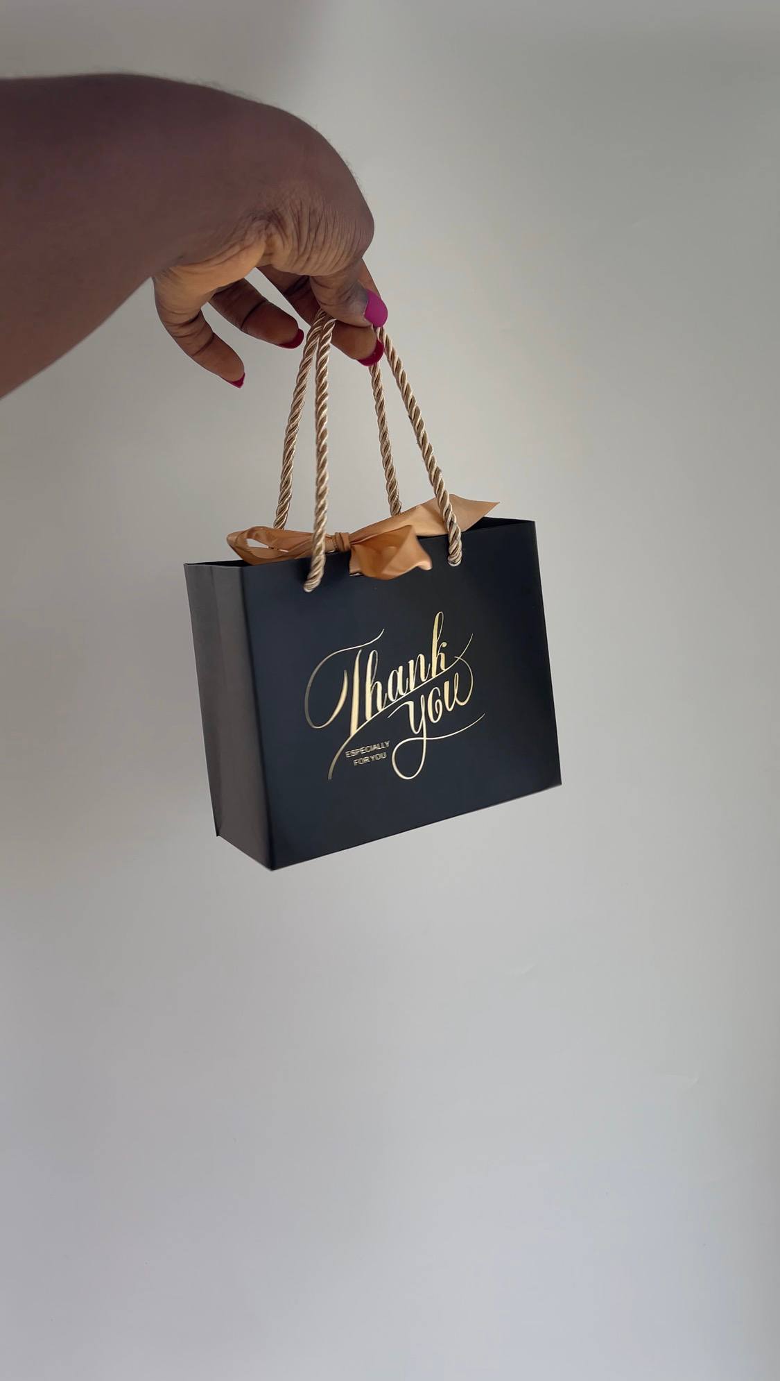 Black Thank You Paper Bag with Ribbon