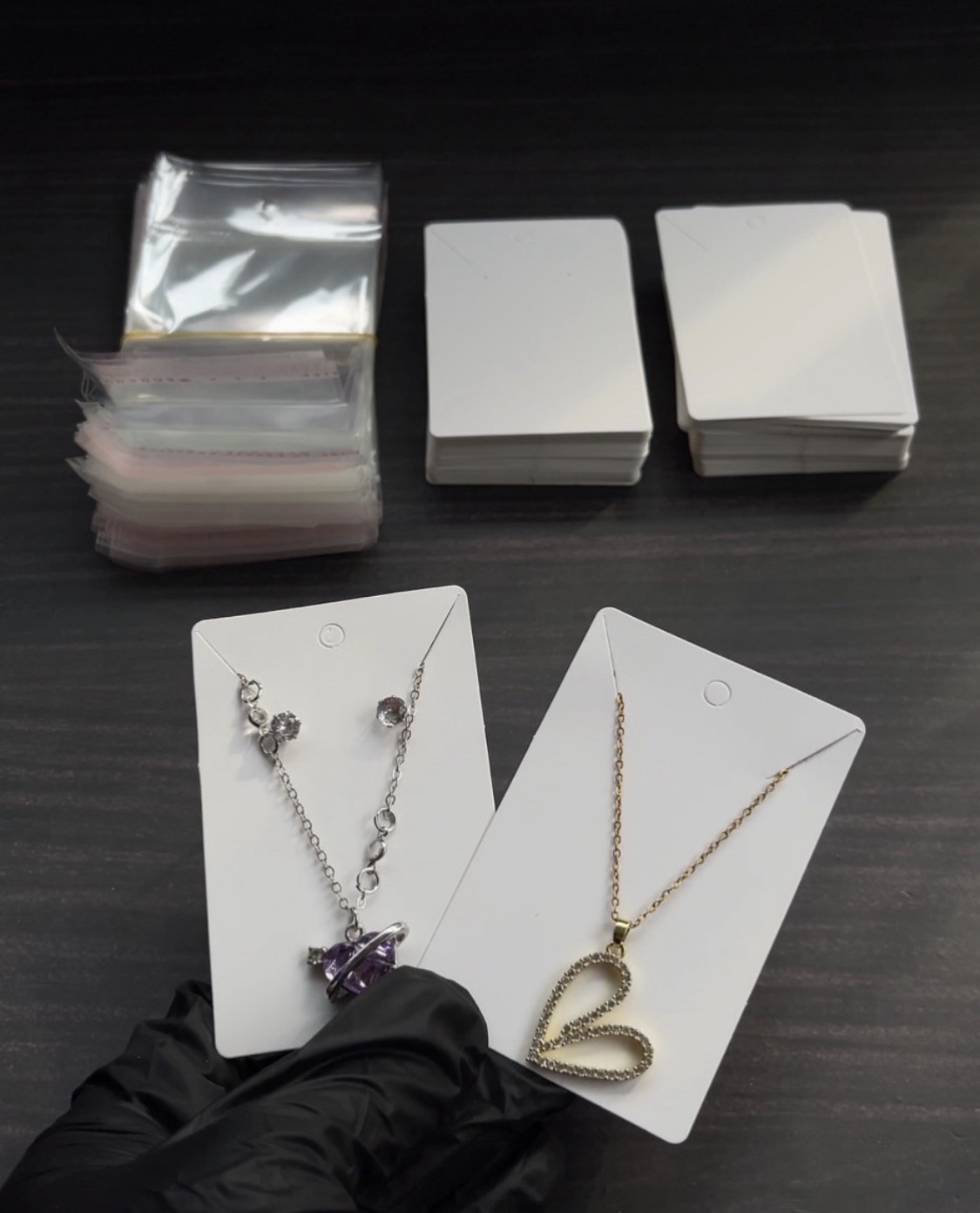 White Necklace Only Display Card with Transparent Nylon - 25pcs