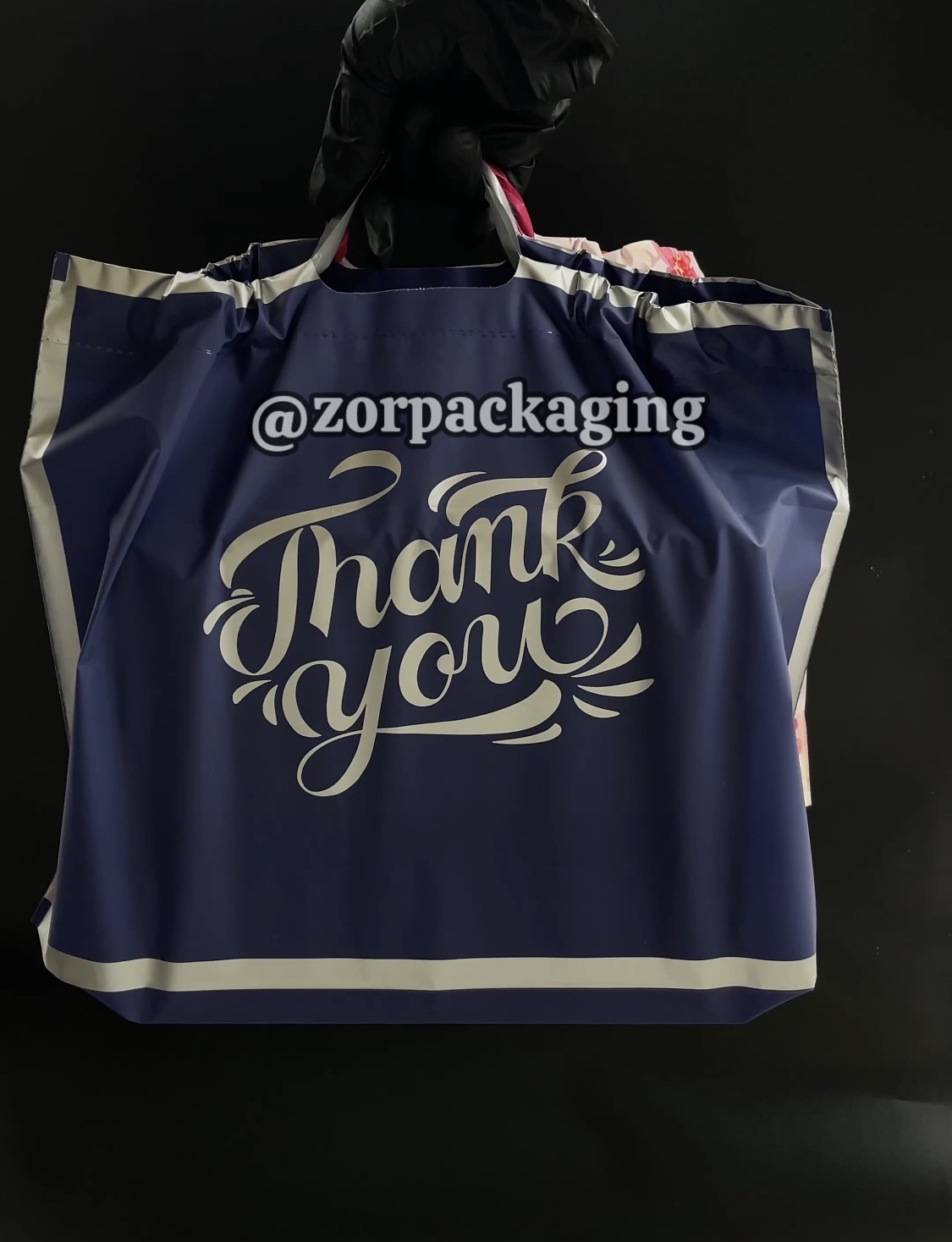 Blue Thank You Drawstring Bag