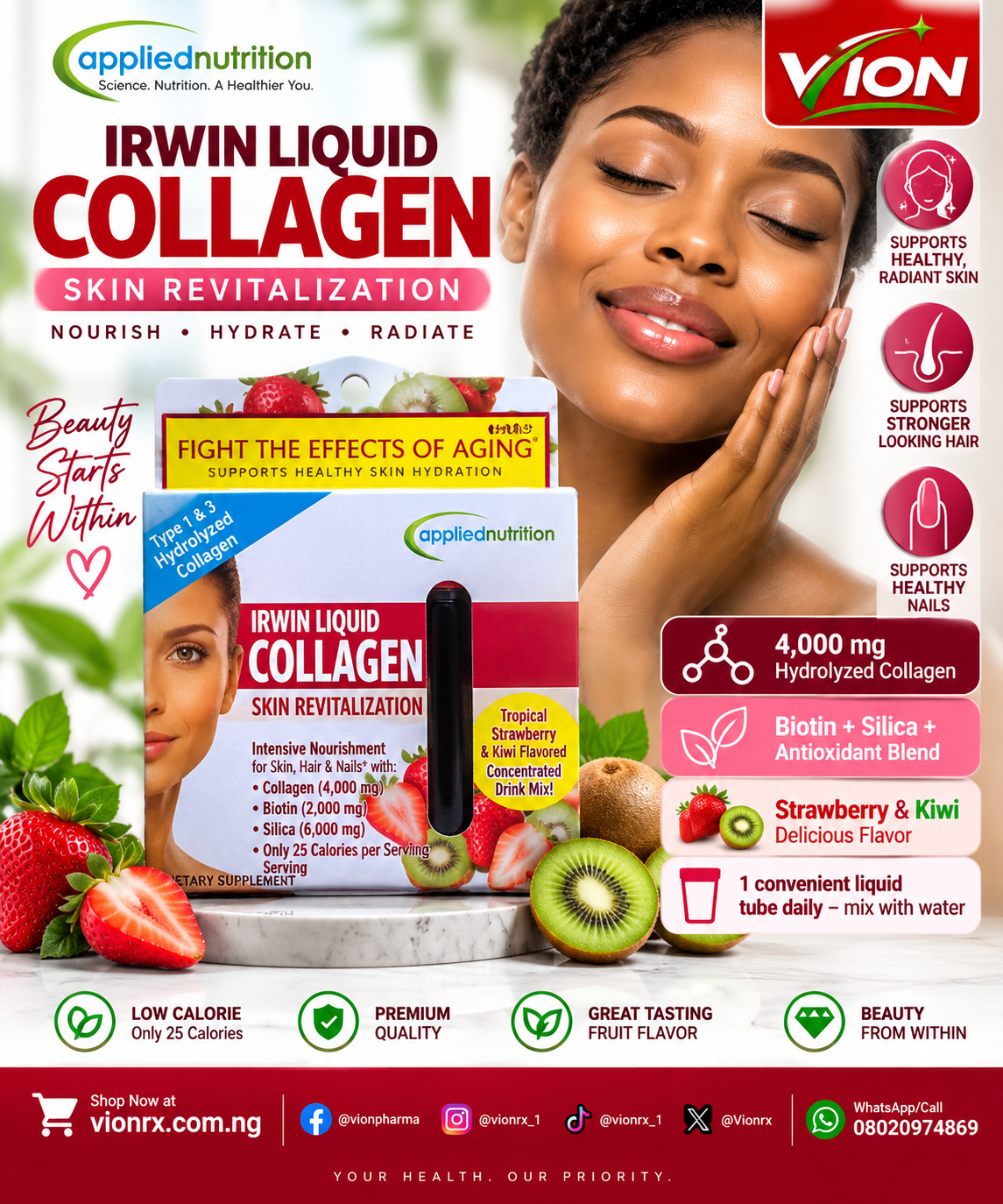 Applied Nutrition Irwin Liquid Collagen Skin Revitalization – Strawberry & Kiwi image