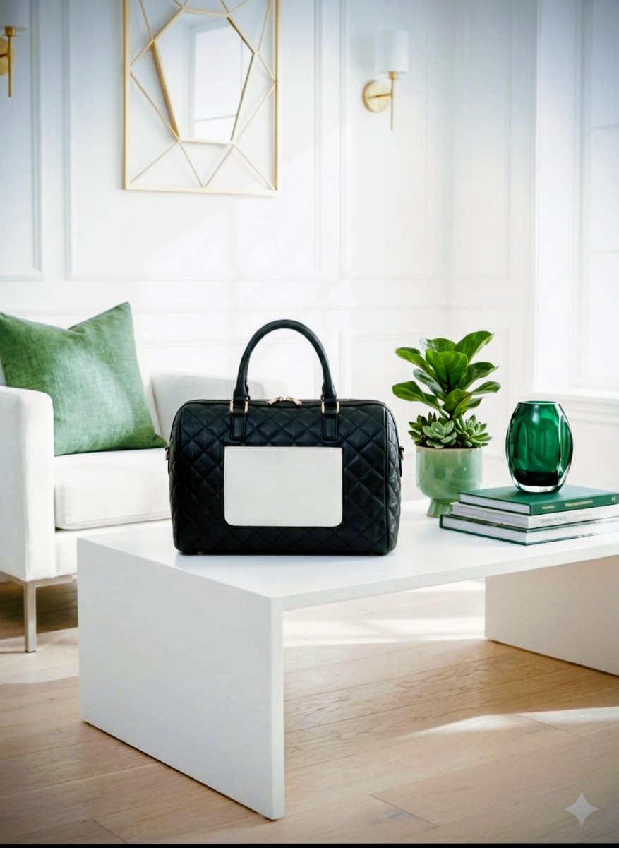 The Monochrome Quilted Boston Bag second image