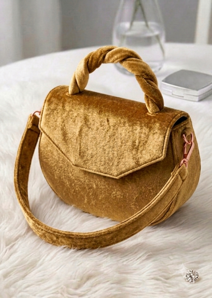 The Twisted Velvet Satchel | Burnt Orange Crossbody