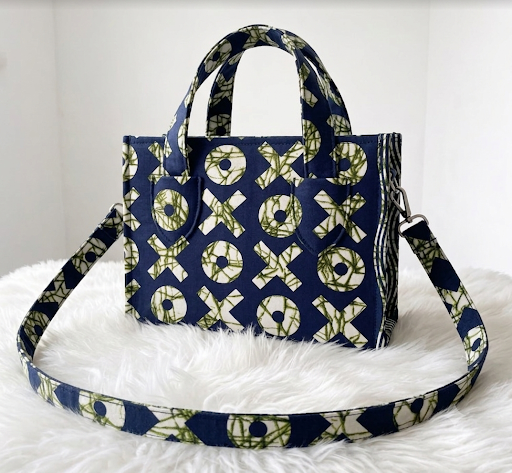 The XOXO Mini Tote | Navy & Olive Patterned Handbag