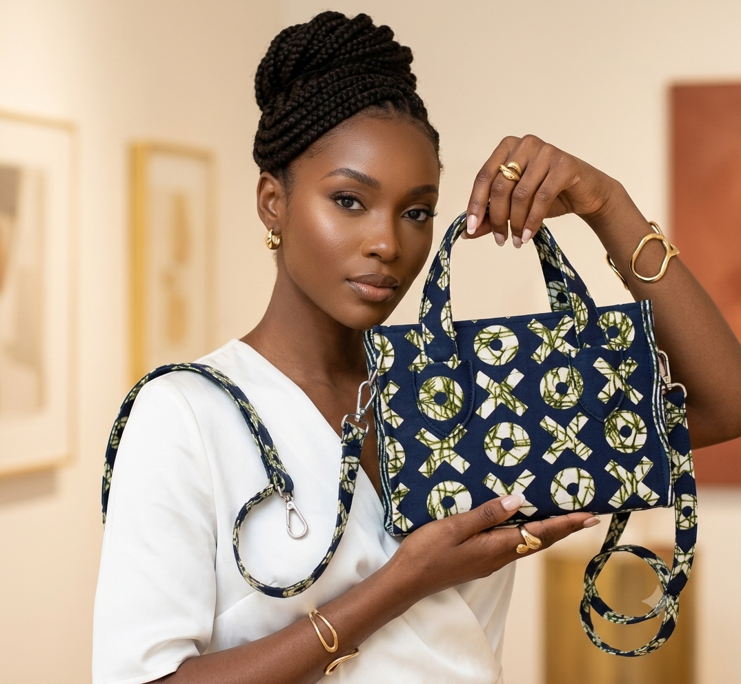 The XOXO Mini Tote | Navy & Olive Patterned Handbag