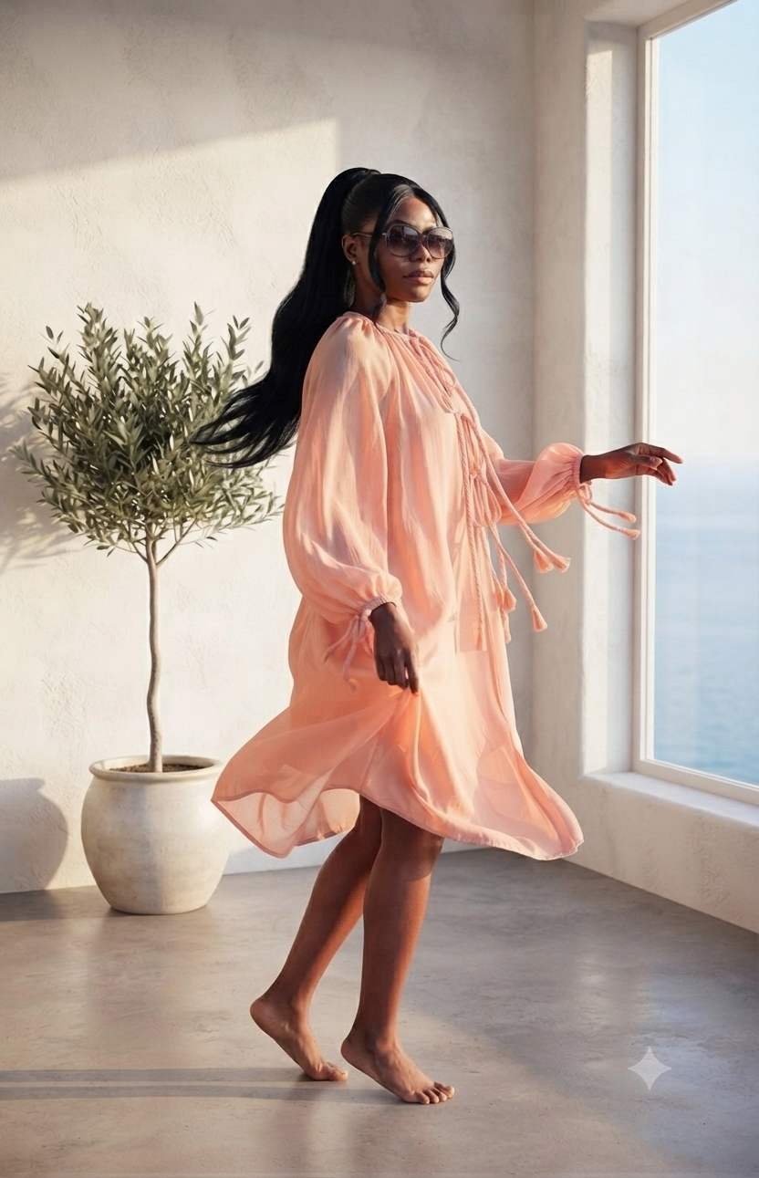 The Sun-Kissed Chiffon Dress in Peach | Elegant Resort Wear second image