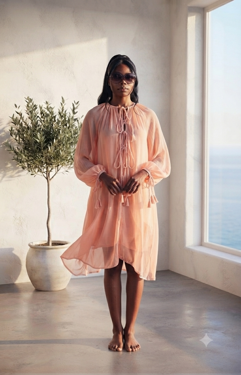 The Sun-Kissed Chiffon Dress in Peach | Elegant Resort Wear image