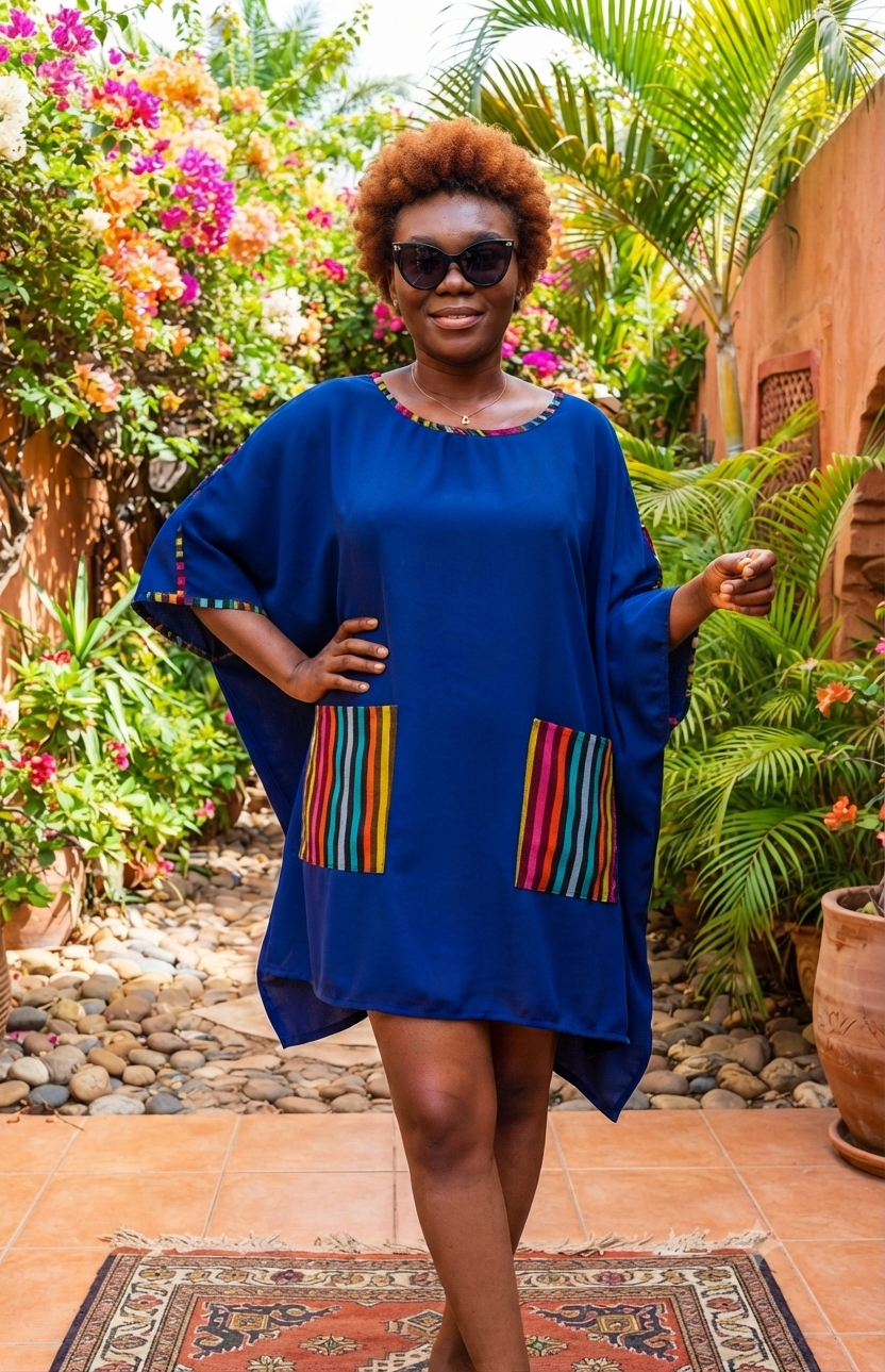 Lazuda Afrique | Vibrant Royal Blue Multistripe Kaftan Dress image