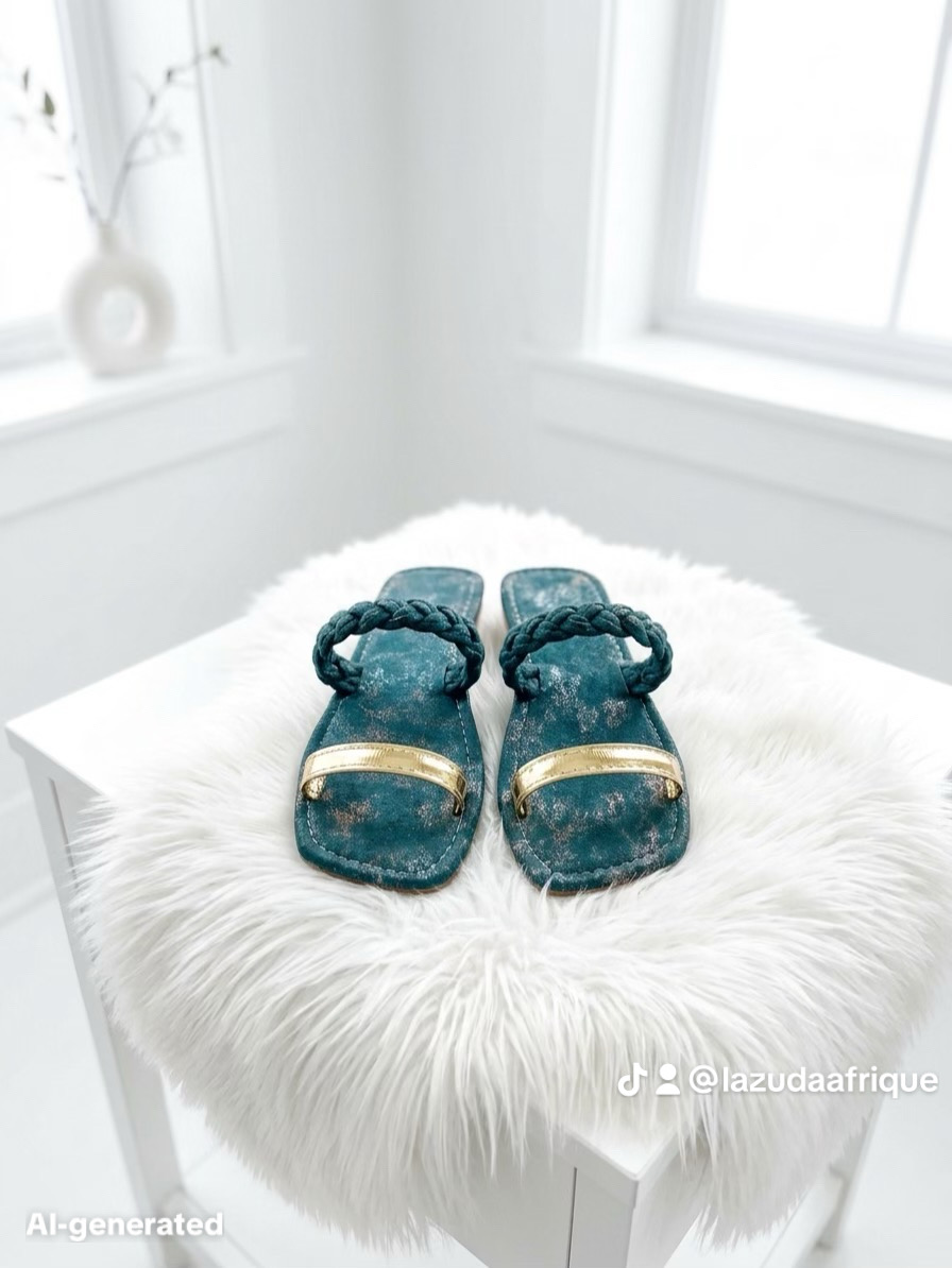 Teal & Gold Braided Slide Sandal