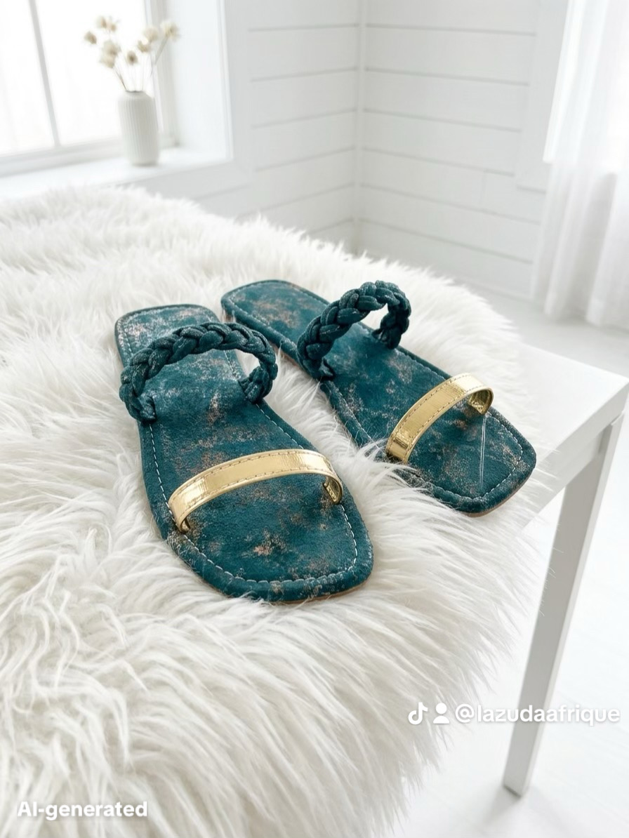 Teal & Gold Braided Slide Sandal