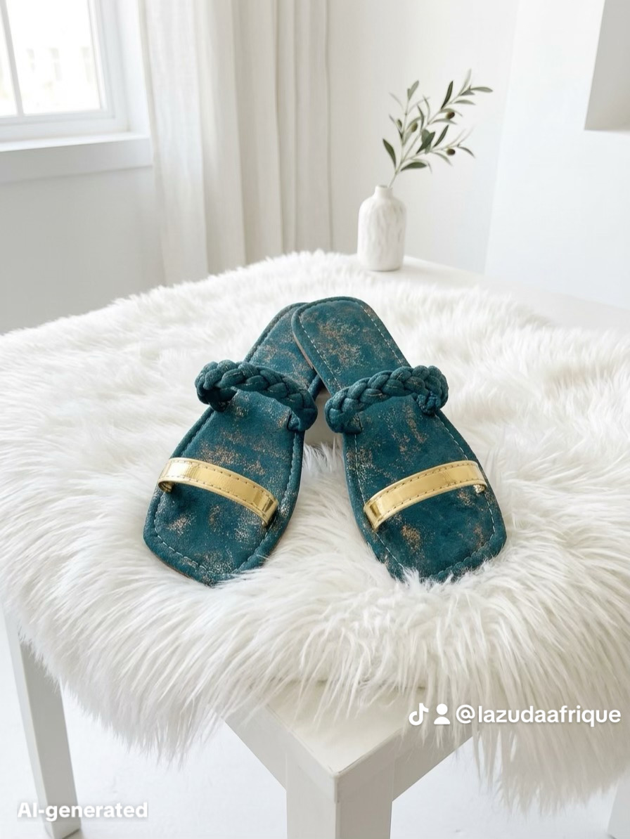 Teal & Gold Braided Slide Sandal