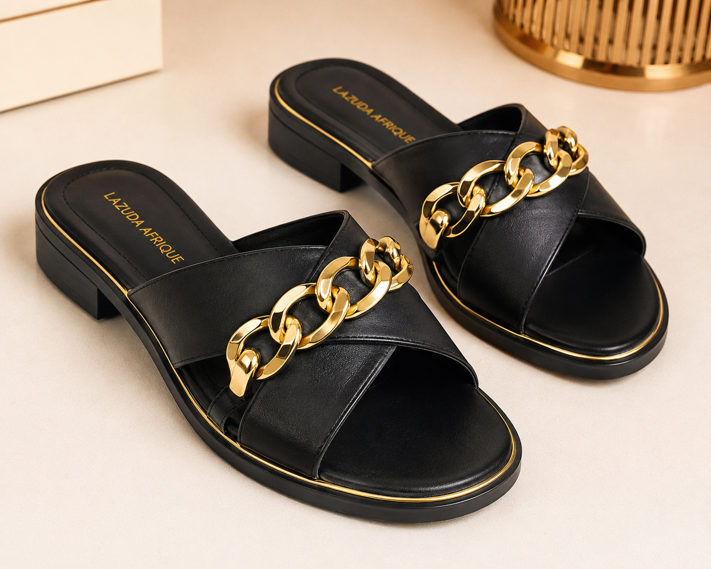 Luxury Chain-Accented Slides & Flat Sandals | Lazuda Afrique