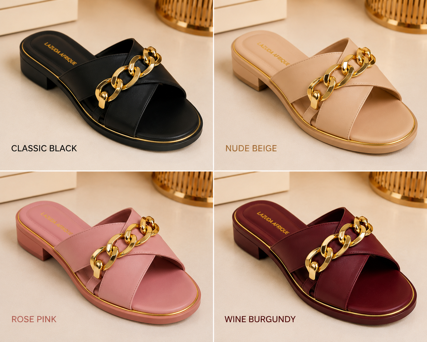Luxury Chain-Accented Slides & Flat Sandals | Lazuda Afrique