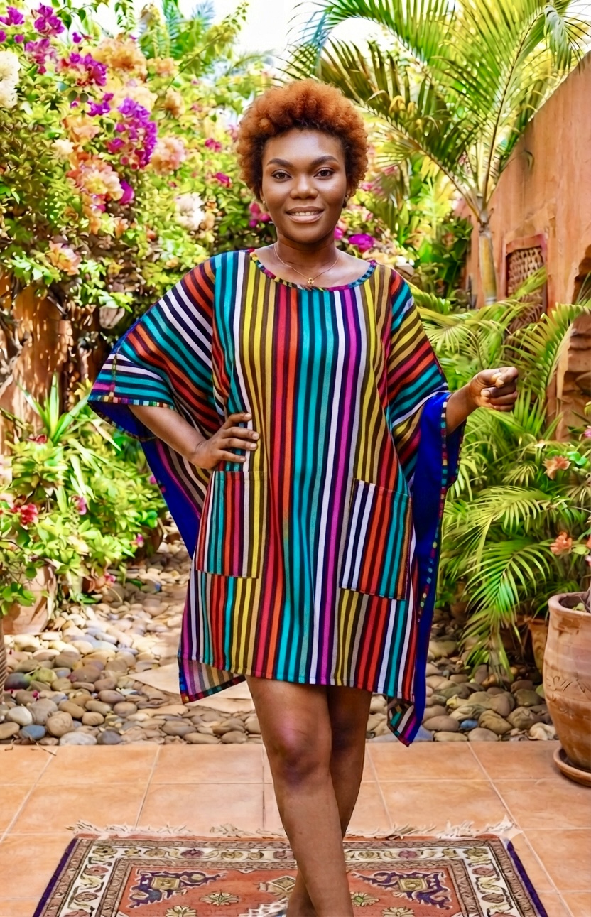 Vibrant Striped Kaftan Dress | Casual Bohemian Resort Wear Image