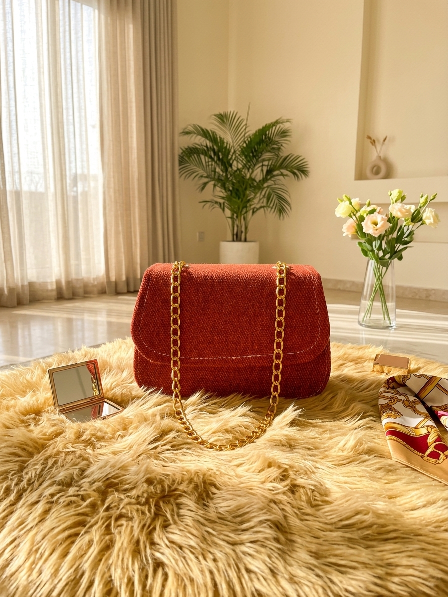 The Rust Textured Chain Satchel | Lazuda Afrique