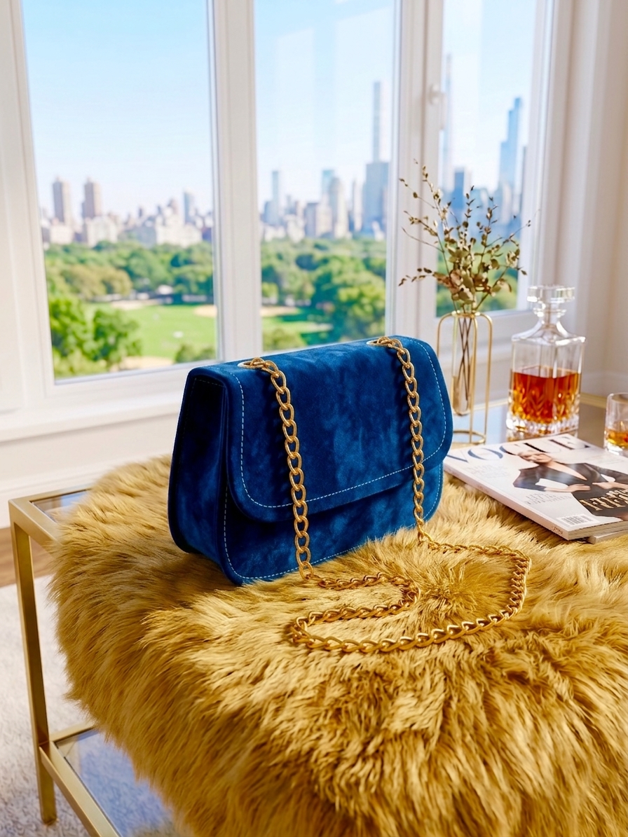 The Royal Blue Suede-Finish Chain Satchel | Lazuda Afrique