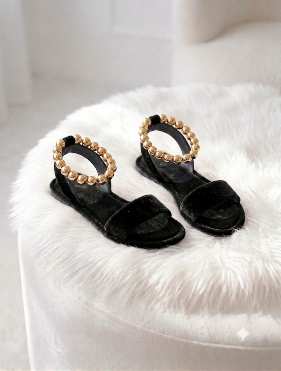 Royal Crimson Velvet Gold-Beaded Sandals