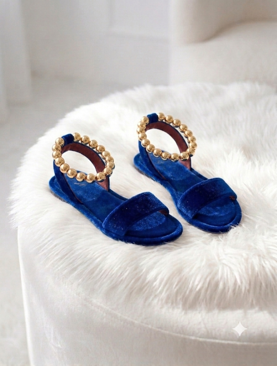 Royal Crimson Velvet Gold-Beaded Sandals