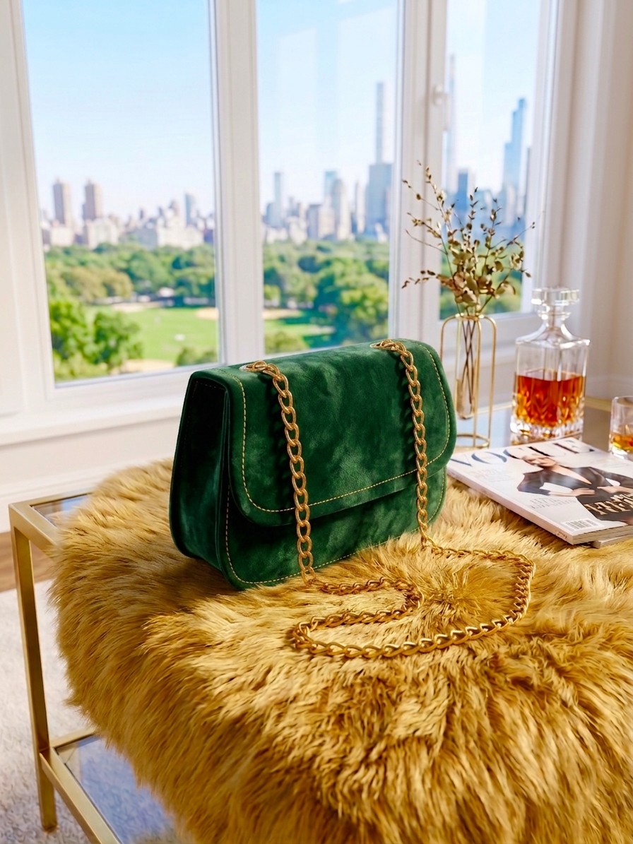 The Royal Blue Suede-Finish Chain Satchel | Lazuda Afrique