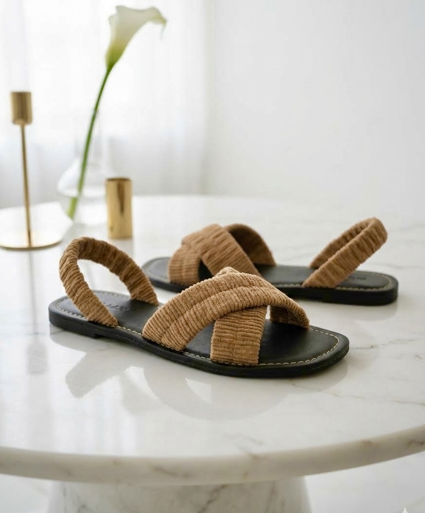 Women Flat Sandals, Solid Color Criss-Cross Elastic Straps Non-Slip, Casual Summer Beach Slippers Image