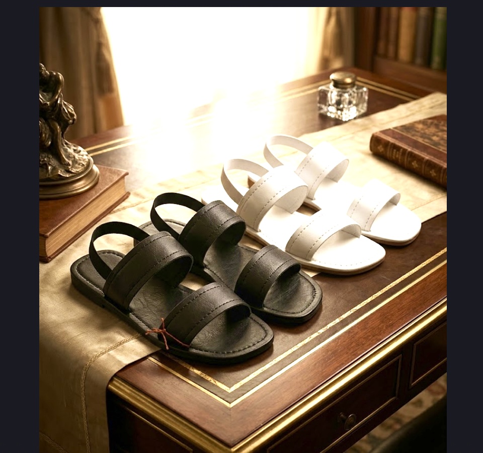 Effortless Elegance: Square-Toe Sandals with Chain Detail" Image