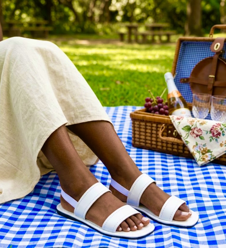 Effortless Elegance: Square-Toe Sandals with Chain Detail" Image