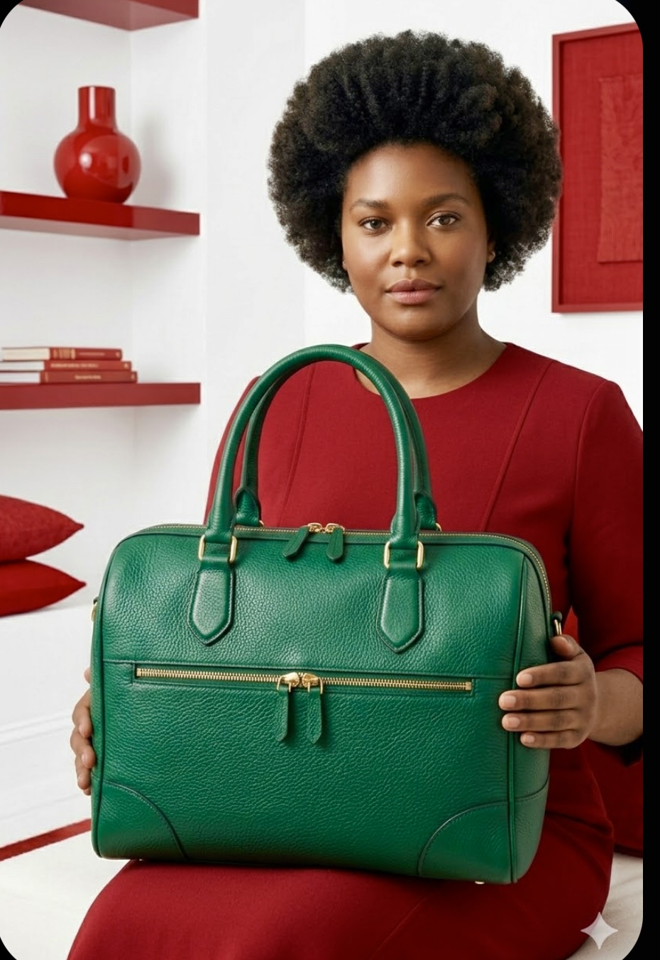 Elegant Emerald Green Leather Satchel image