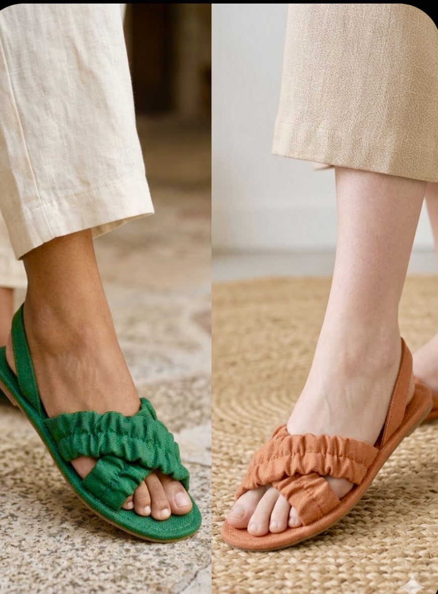 Linen Cross-Strap Sandals