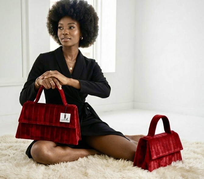 Triangular velvet handbag
