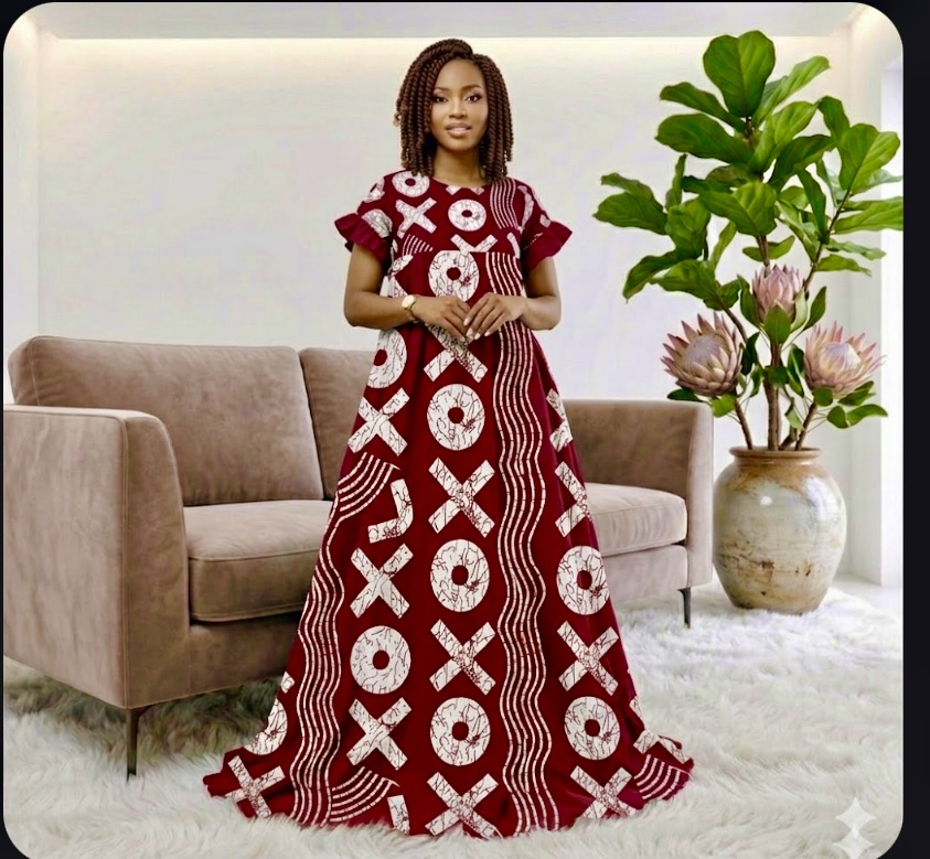 The "Maroon Maze" Ankara Maxi