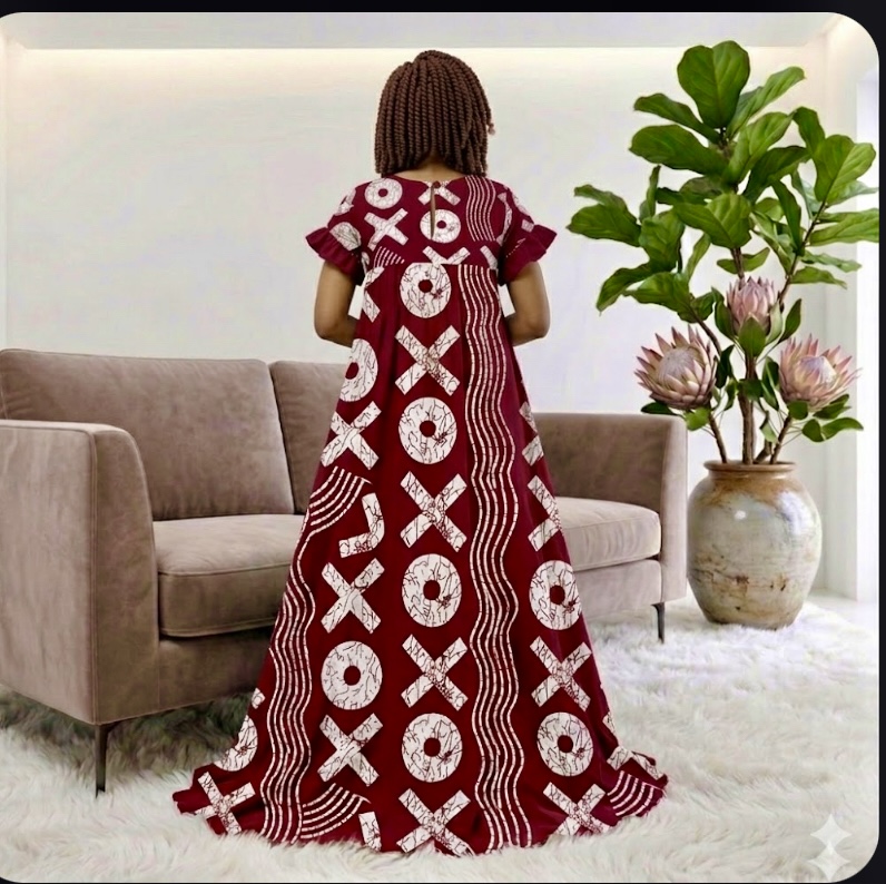The "Maroon Maze" Ankara Maxi Image