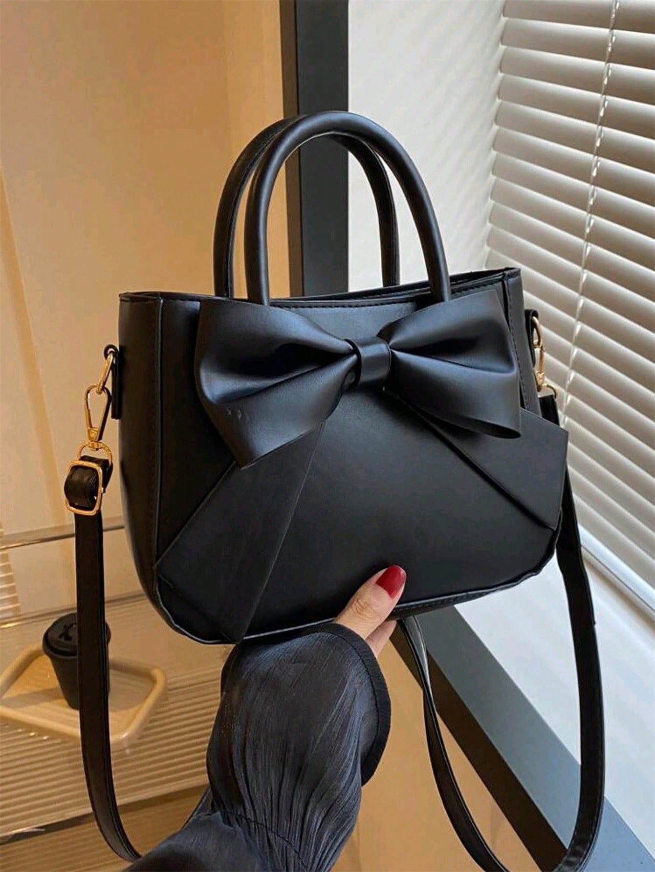 Lazudaafrique Luxurious Bow Decor Handbag - Women's Double Handle Purse, Small Faux Leather Crossbody Bag For Fashionable Women, Trendy Bow Purse For Women