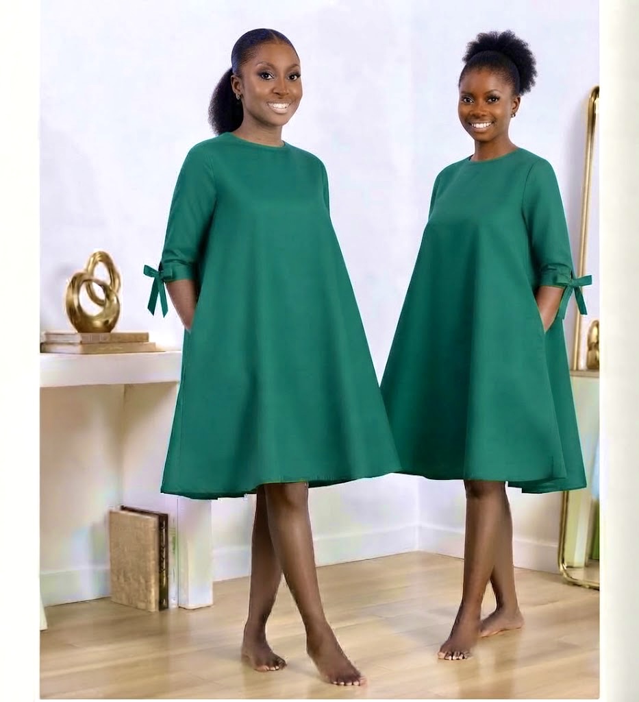 The Ever-Chic Emerald Swing Dress with Tie-Sleeve Details