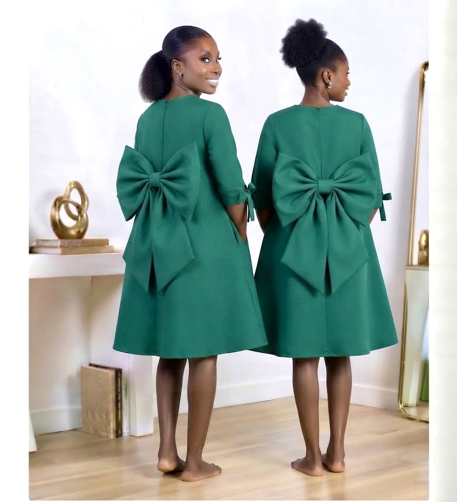 The Ever-Chic Emerald Swing Dress with Tie-Sleeve Details